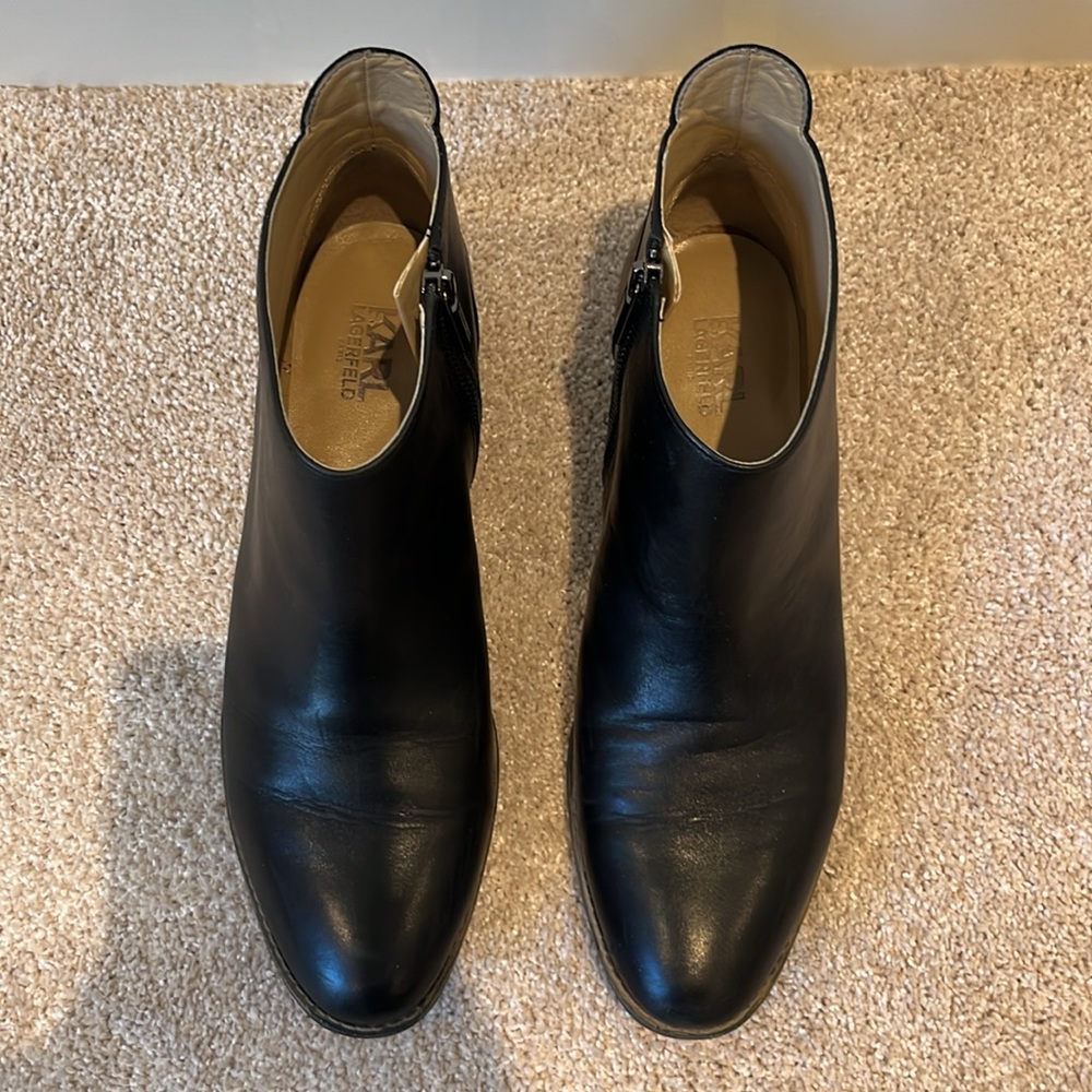 NEW Karl Lagerfeld Paris, Black Leather Ankle Boots, Size 9.5 - Picture 7 of 10